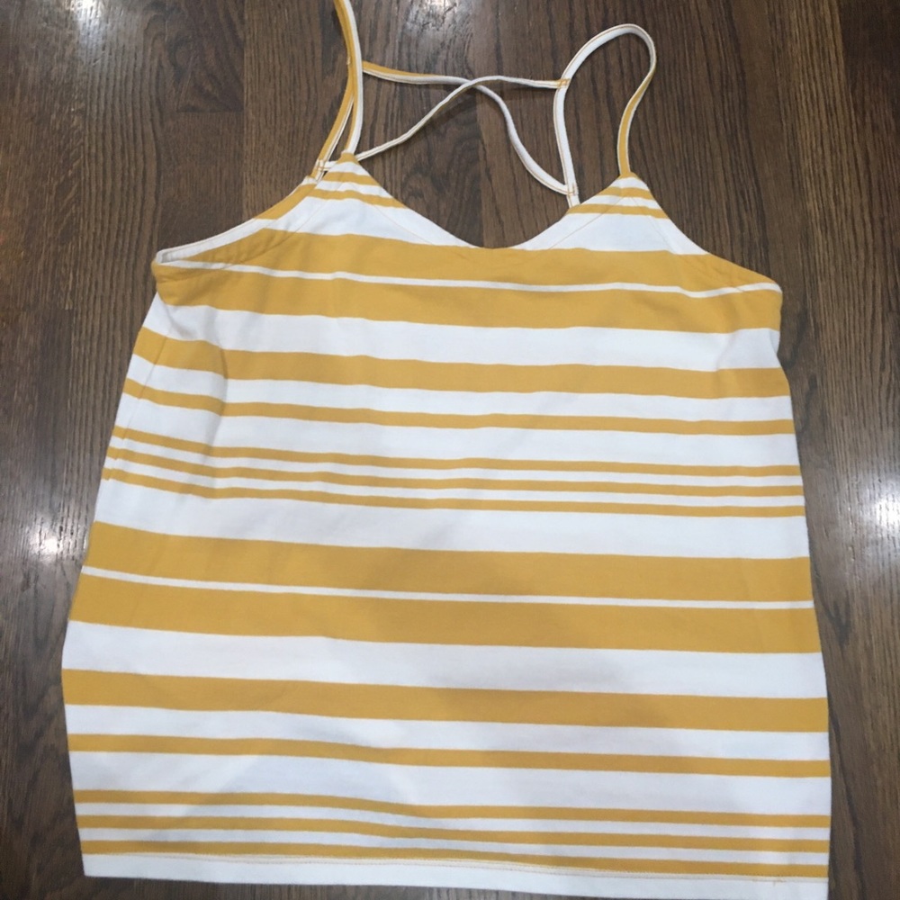 Yellow striped tank top/ crossed spaghetti straps